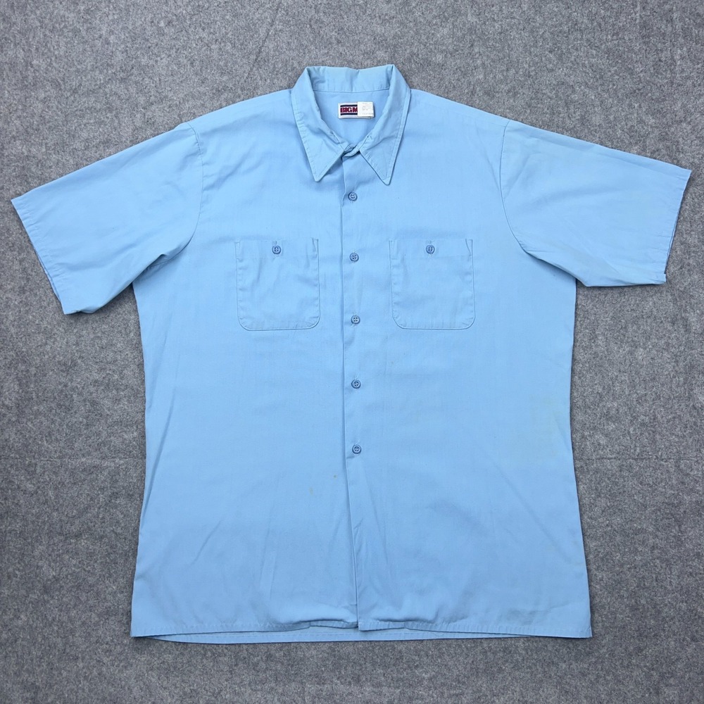 VTG Big Mac Shirt Mens XL Tall Blue Canvas Short Sleeve‎ Button Up Work USA 90s - Picture 2 of 12